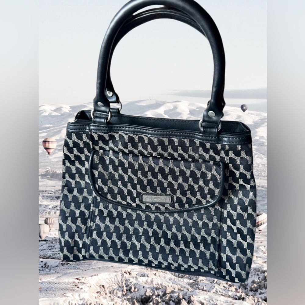 S Collection Black & Gray Geometric Pattern Shoulder Bag- Vintage